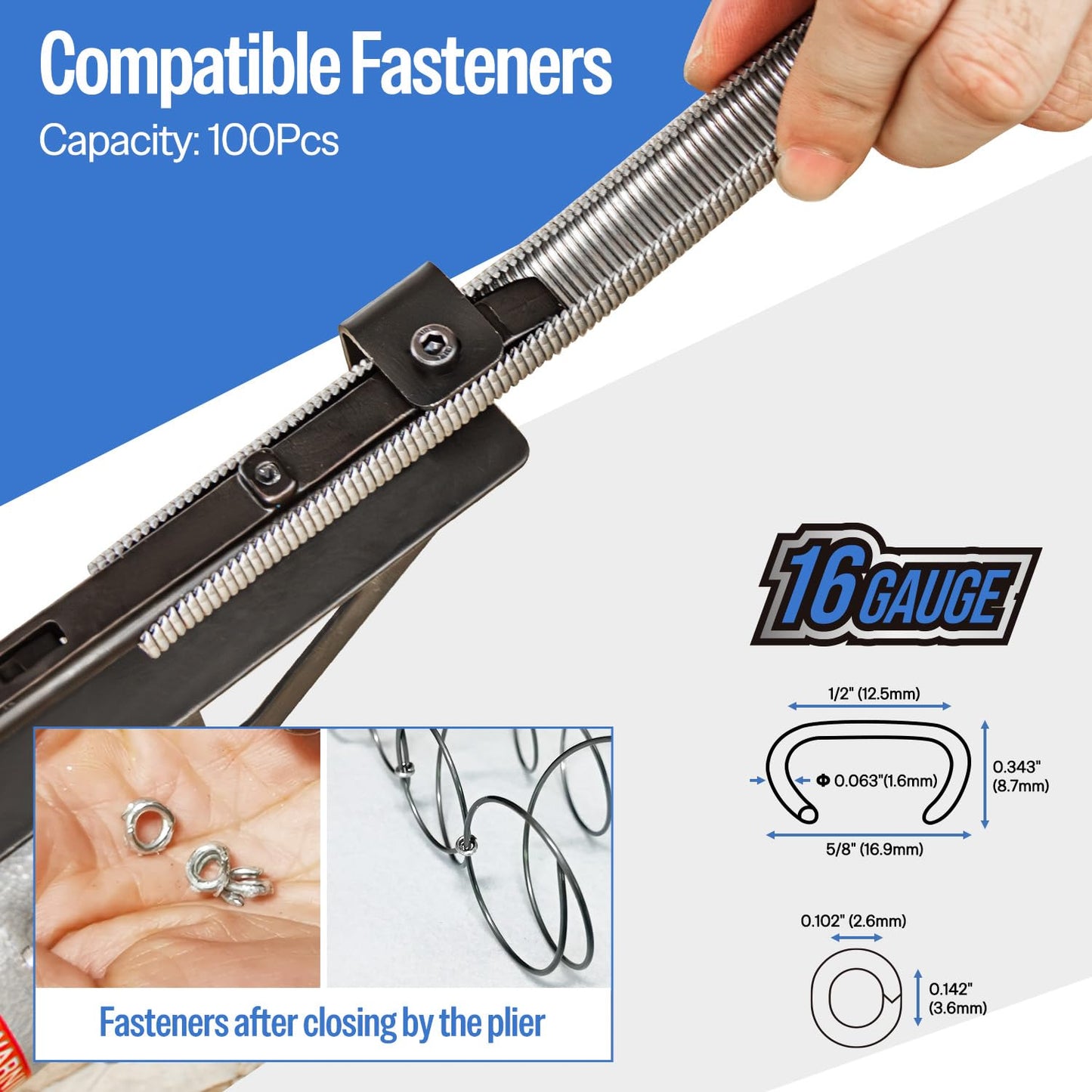 meite SC760C-I2 Pneumatic Hog Ring Gun, 16 Gauge 1/2" Crown Hog Ring Pliers, 2.6-3.6 mm Closure, Upgrade Trigger Air C Ring Stapler for Fencing, Upholstery, Pet Cages, and Bag Closing