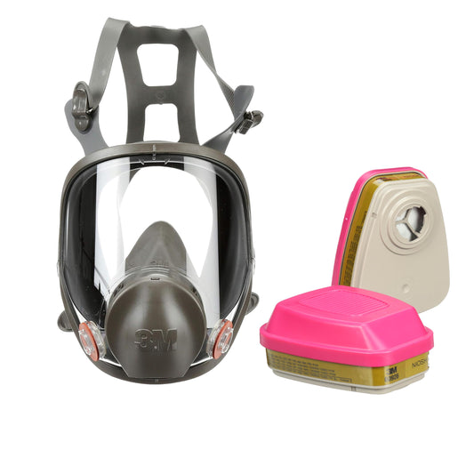 3M Full Facepiece Reusable Respirator 6800, NIOSH, ANSI High Impact Eye Protection, Medium + 3M P100 Respirator Cartridge/Filter 60926, Organic Vapors, Acid Gases, Ammonia Methylamine, Particulates
