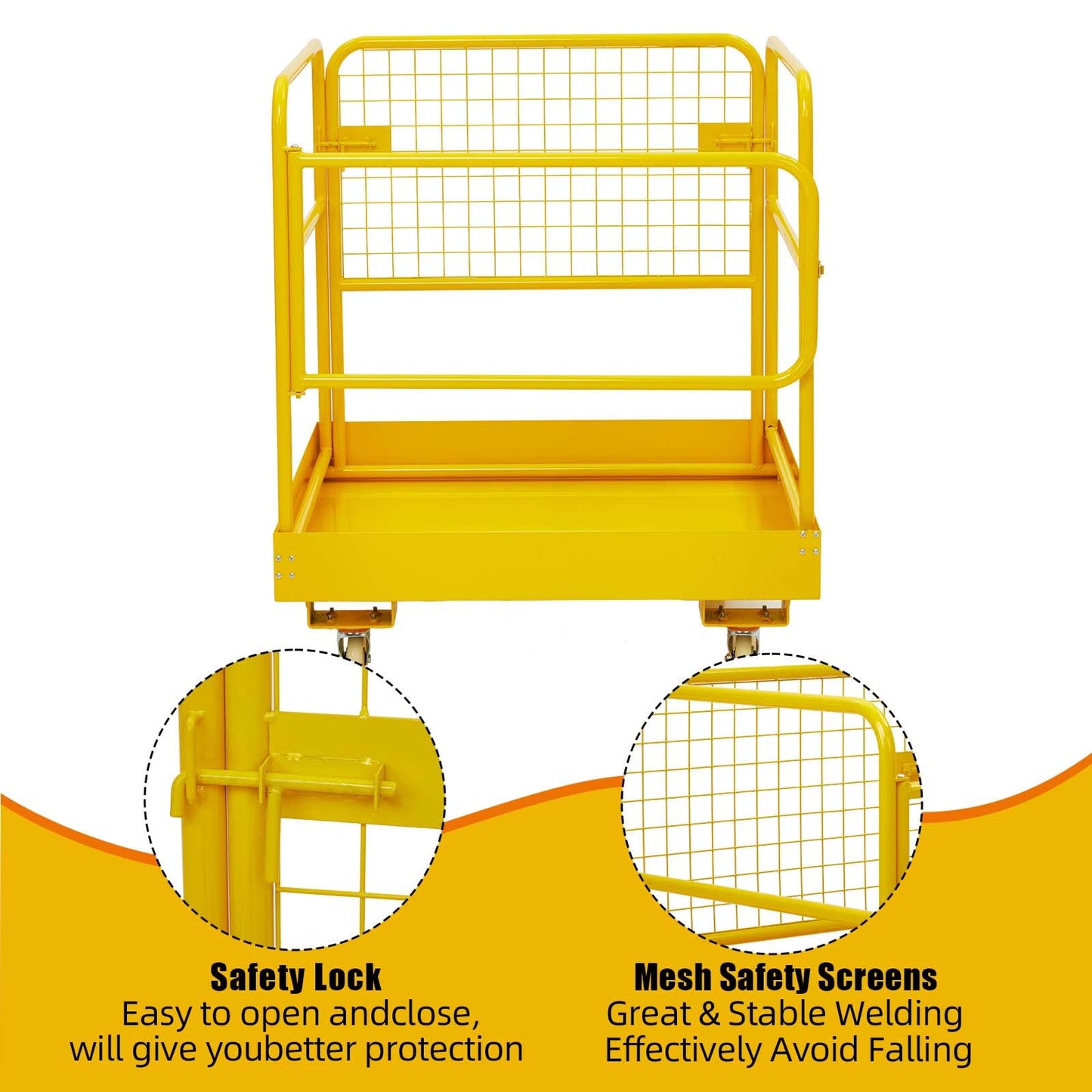 Forklift Safety Cage, 36"x36" inch Heavy Duty Collapsible Forklift Work Platform, 1200LBS Capacity with 4 Universal Wheels Aerial Platform Collapsible Lift Basket Aerial Rails for Lifting Loader