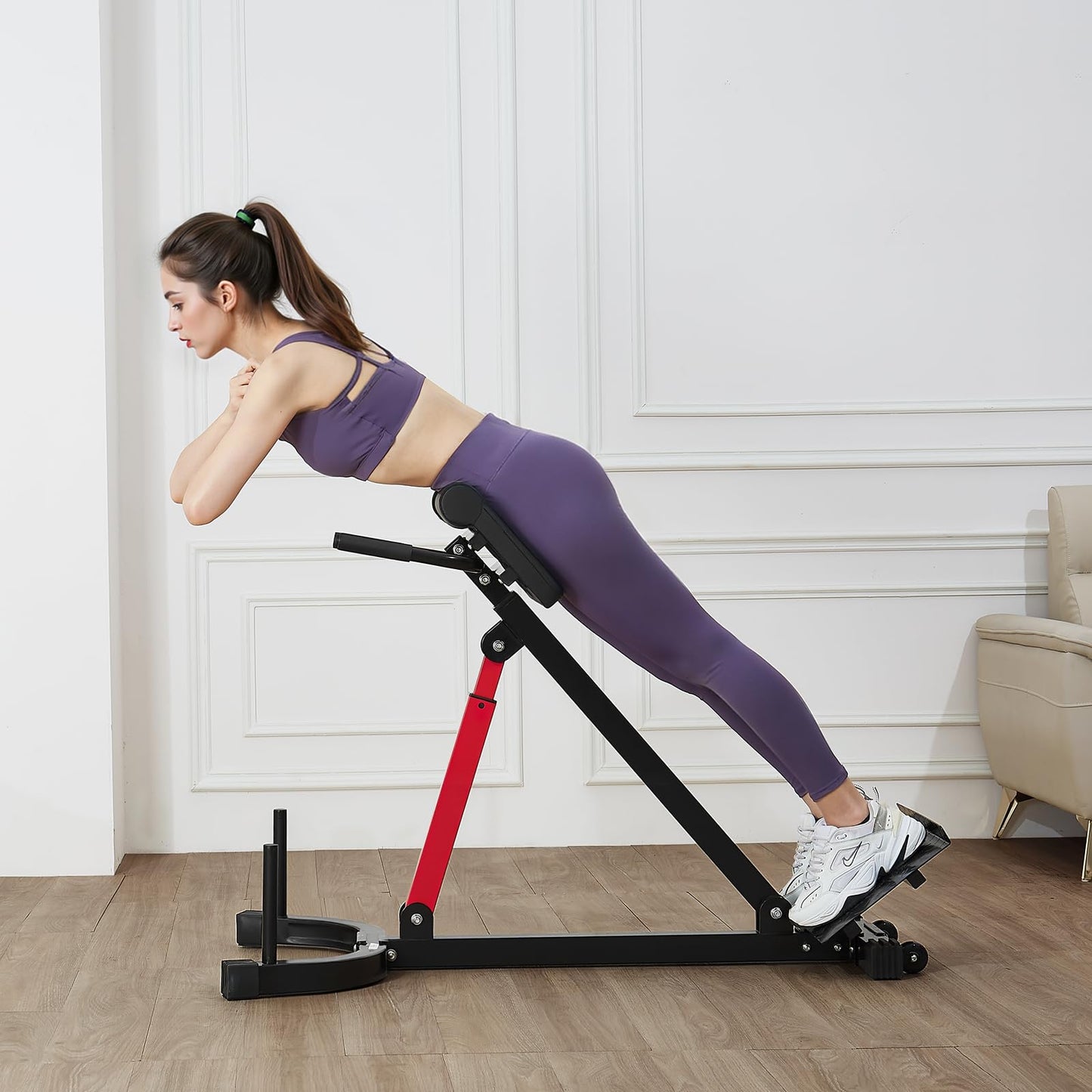 VEVOR Roman Chair Hyperextension Bench, 350 lbs Adjustable Extension Machine, Multi-Function Exercise Equipment for Glute, Hamstring, Lower Back, and Ab Workout, Fitness Weight Bench for Home Gym