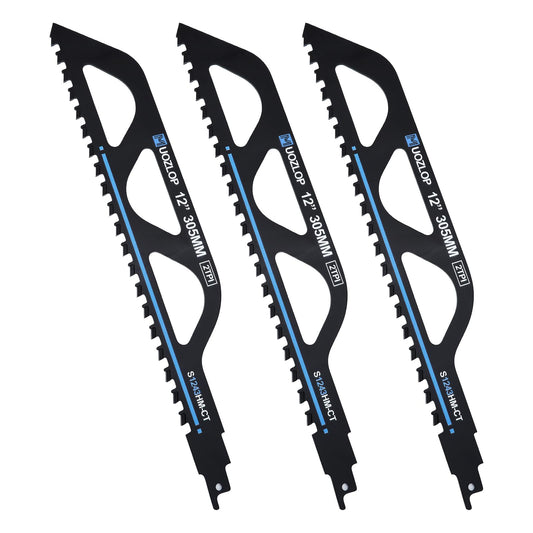 MUOZLOP 12 inch Masonry Reciprocating Saw Blades,2TPI Carbide Blade Strong teeths for Cutting Brick, Cement, Porous Concrete，3 Pack (3, 12 inch)
