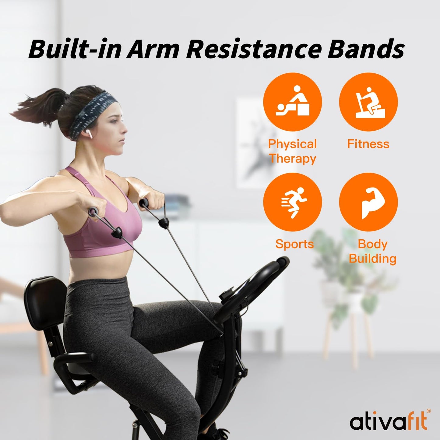 ATIVAFIT 3-in-1 Foldable Exercise Bike for Home, Upright & Recumbent Indoor Bike with 8-Level Magnetic Resistance, Resistance Bands, Quiet Cardio, Adjustable Seat