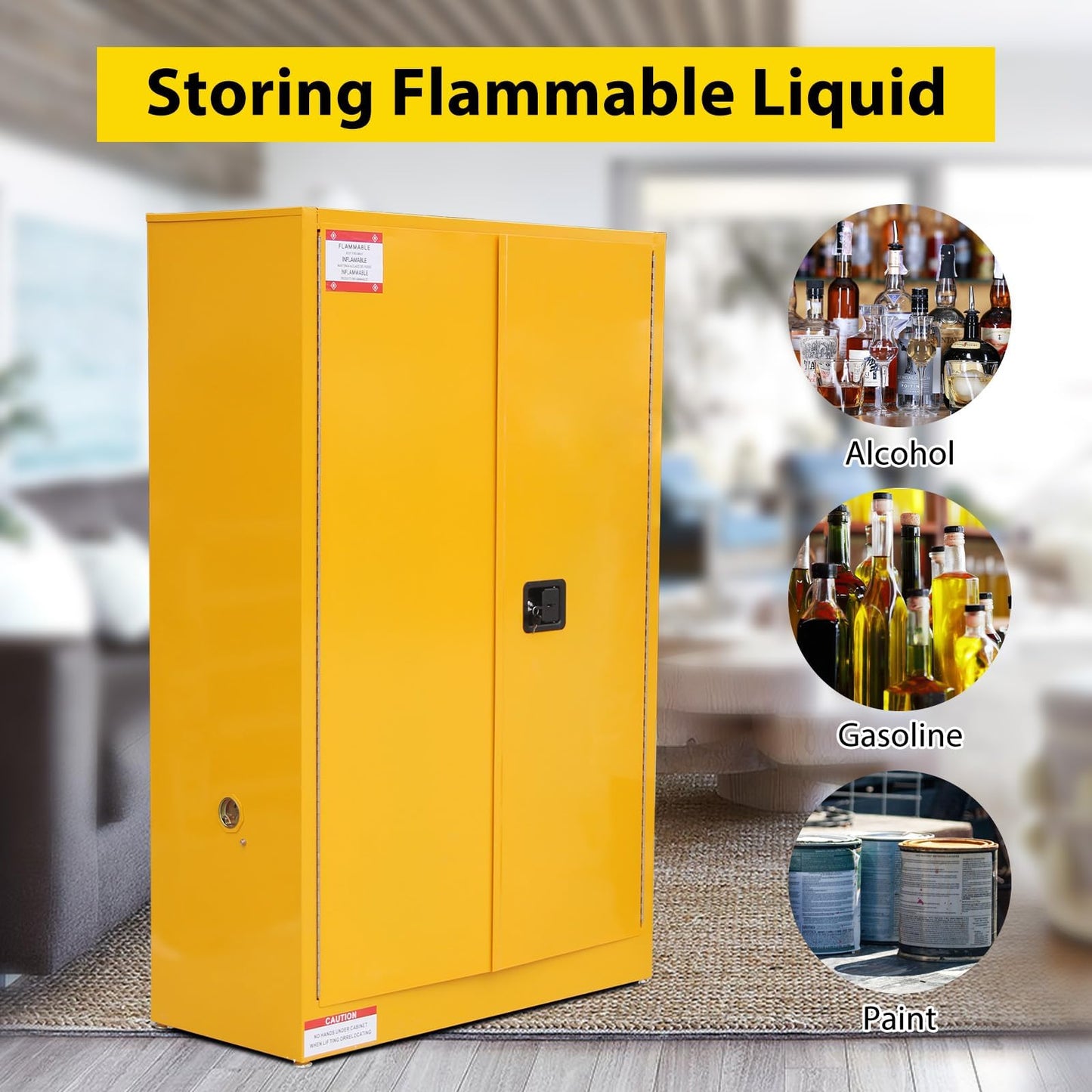 ExploreHorizon 45 Gal Flammable Safety Cabinet, 43" x 18" x 65" Galvanized Steel Flammable Liquid Storage Cabinet with 2 Adjustable Shelves 2 Manual Doors for Industrial Use, Yellow