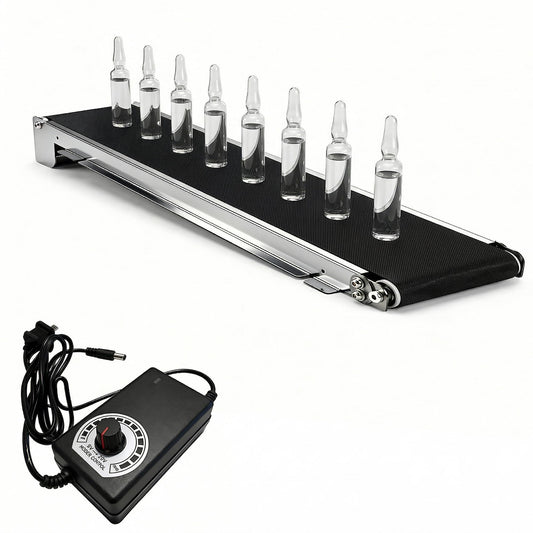 THOUSANDSUNNY Mini Conveyor Belt, 18.11" Stepless Speed Control Reversible Stainless Steel Low Noise for Packaging Sorting DIY Projects