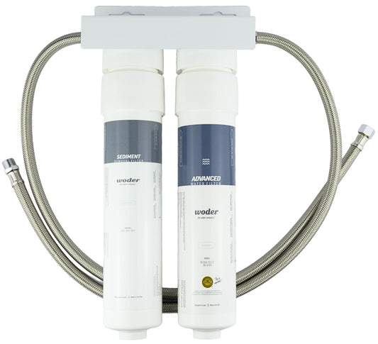 Woder Dual Stage Under Sink Water Filter, 20 Micron Sediment Removal Plus Advanced Filtration, Removes PFAS, Lead & Chlorine, Keeps Essential Minerals, WQA Certified, US Made