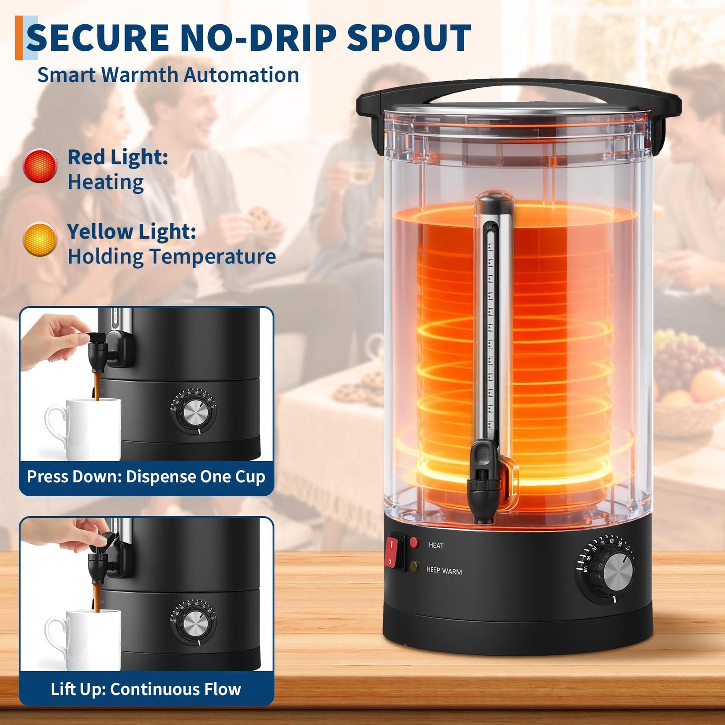 120-Cup Coffee Urn, 18L / 4.8Gal Double Wall Insulation Coffee Dispenser, Stainless Steel Large Hot Beverage Dispenser with Automatic Temperature Control & Faucet Commercial Coffee Urn, Black