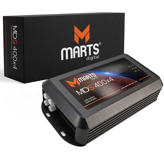 Marts Digital MDS400X4 | 4 Channel Class D Amplifier 400W RMS at 2 Ohms | Compact Size Low Heat Output | Adjustable Filters for Mids Highs Bass | Clean Full Range Power for Car Audio Systems