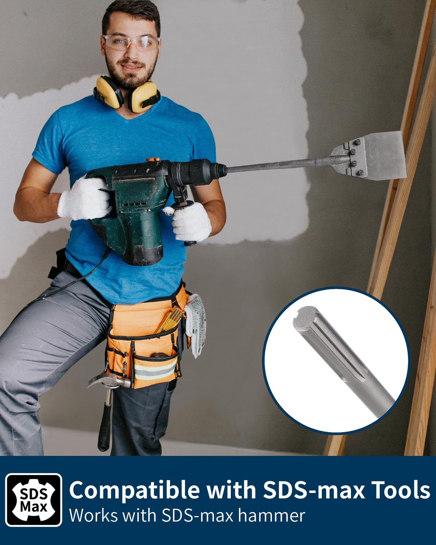 SDS Max Floor Scraper with Replaceable Blade 6 Inch Thinset Removal Chisel Bits Scaling Chisel, Rock Chisel Set 3PCS Masonry Chisel with Hand Guard Point Flat Cold Chisel for Concrete Stone Brick Tile