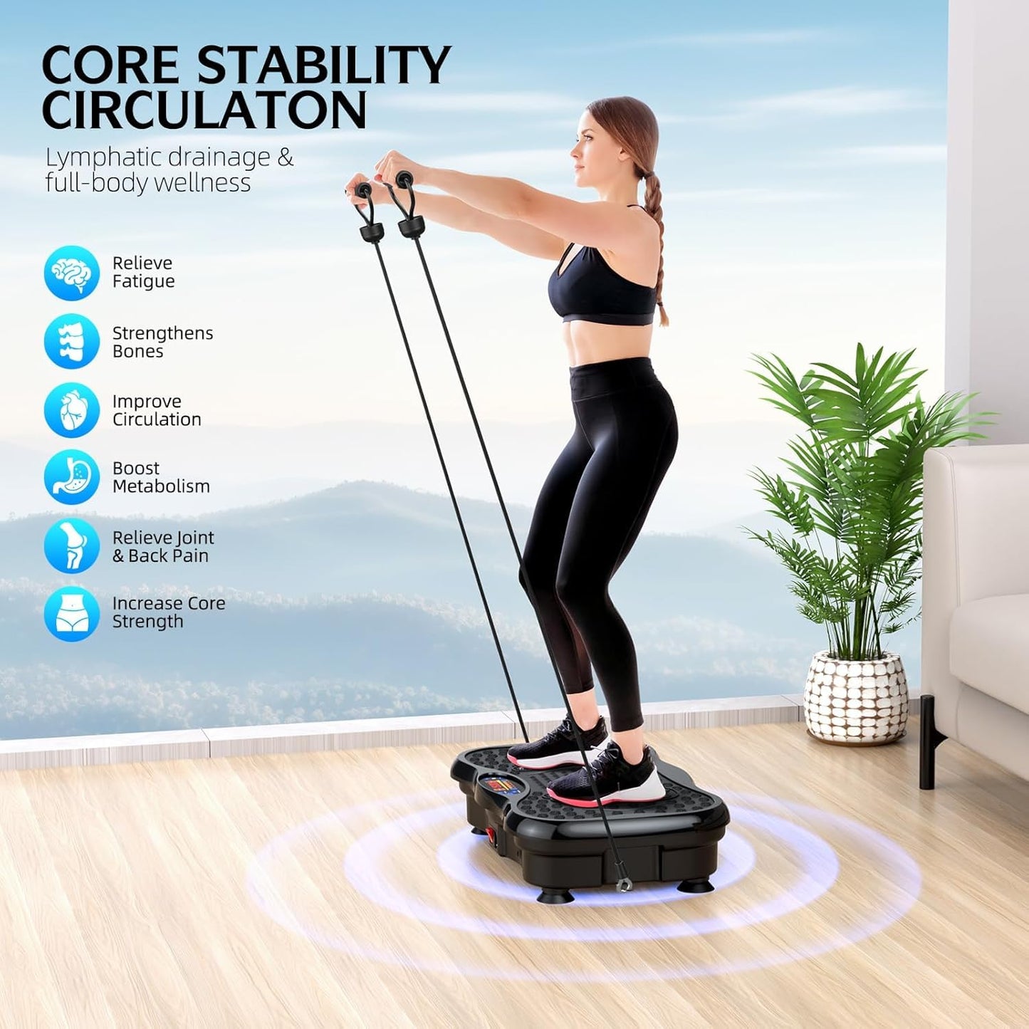 GMCXAX Vibration Plate Exercise Machine, Lymphatic Drainage Machine for Weight Loss, Lymphatic Drainage & Muscle Recovery, Multiple Speeds with Bluetooth & Remote, Max User Weight 330lbs, PureBlack