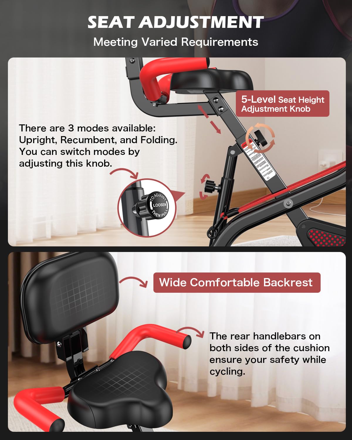 pooboo Folding Exercise Bike - 4-in-1 Magnetic X-Bike, Foldable Upright Indoor Cycling Stationary Bike with 8-Level Resistance, Pulse Sensor, Arm Resistance Bands, Back Support Cushion & Bottle Holder - Home Gym Workout Equipment