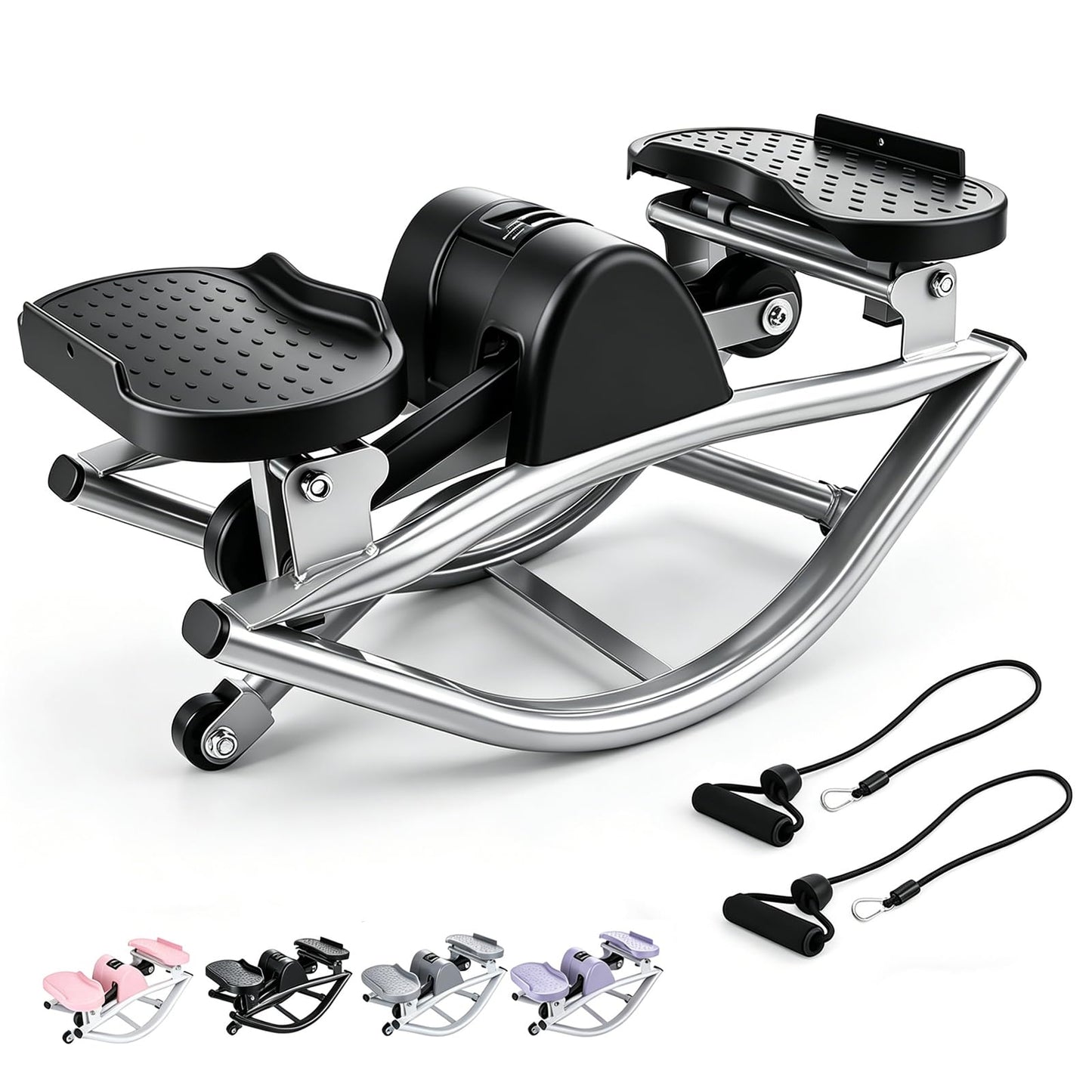 Rock Stepper with Resistance Bands - Ultra-Quiet Hydraulic Lateral Stepper, Fully Assembled Side to Side Step Rocker for Home Office, 250LBS Capacity