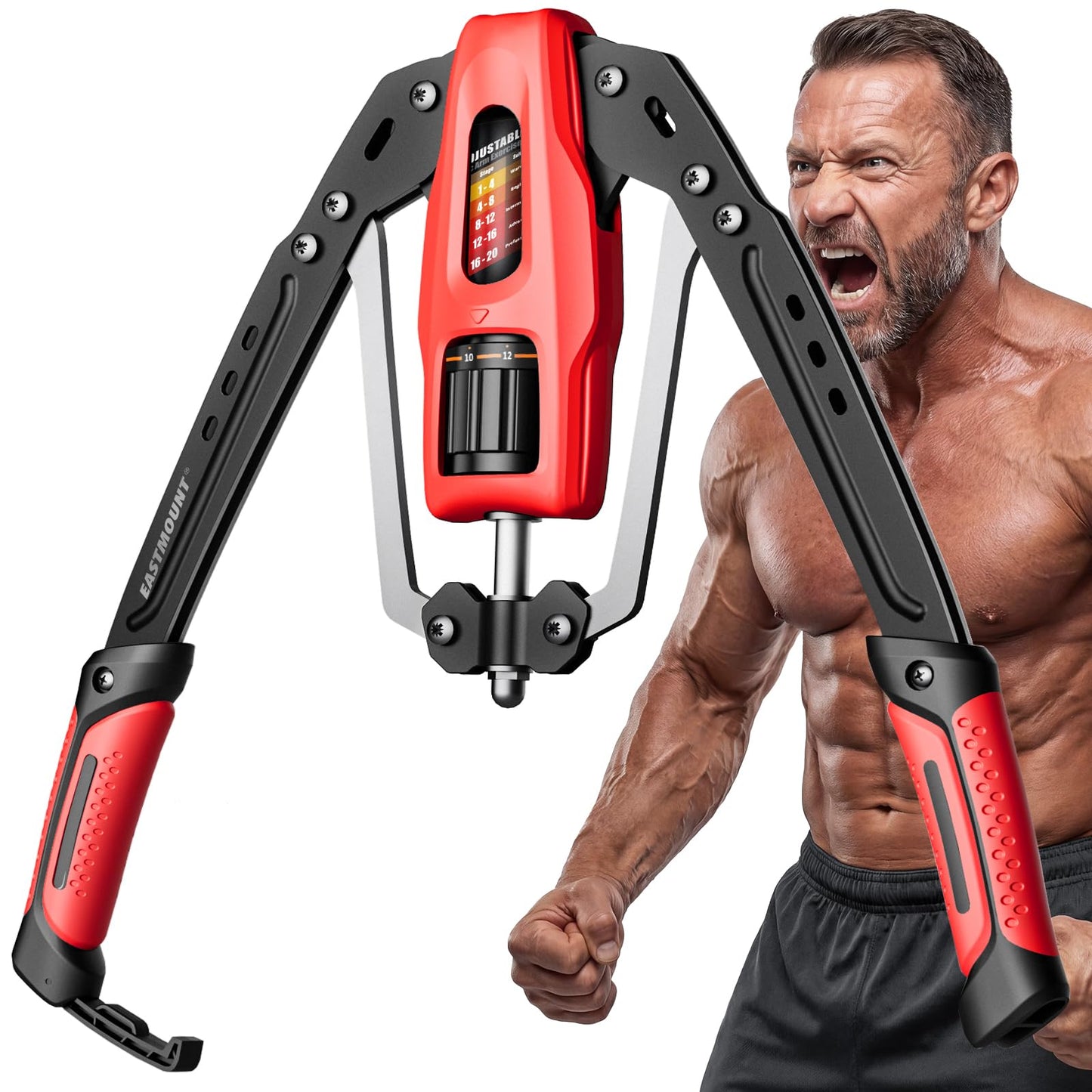 EAST MOUNT Twister Arm Exerciser, Adjustable Hydraulic Resistance 22–440 lbs, Arm Chest & Shoulder Strength Trainer for Home Workouts, Upper Body Muscle Builder, Fitness Training Equipment (Red)