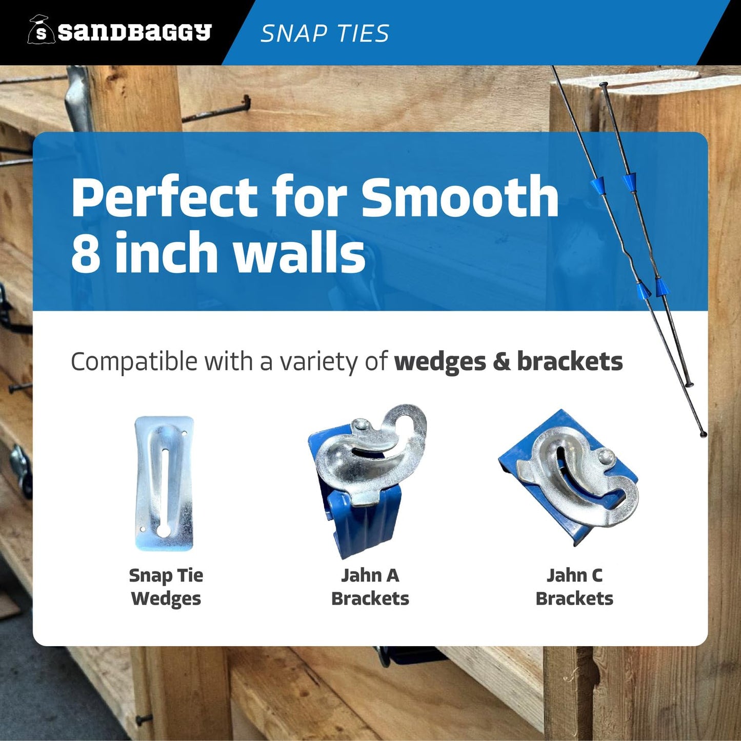 8" Standard Snap Ties for Concrete Forms - 1" Plastic Cones, Integral Heads - 2:1 Safety Factor, 2,250 lbs Working Load - 4 Gauge Steel (Long End - 8.25", 100) - 1 Year Warranty