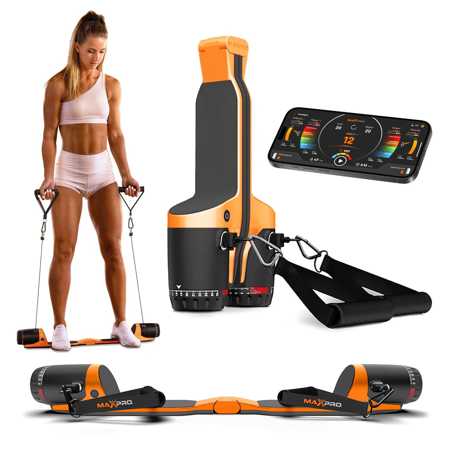 MAXPRO: Portable Smart Cable Gym | As Seen on Shark Tank | All-in-One Machine with Bluetooth and Free APP | Exercise Anywhere - Outdoors, Camping, Travel | 5-300lbs Resistance | Sport Orange