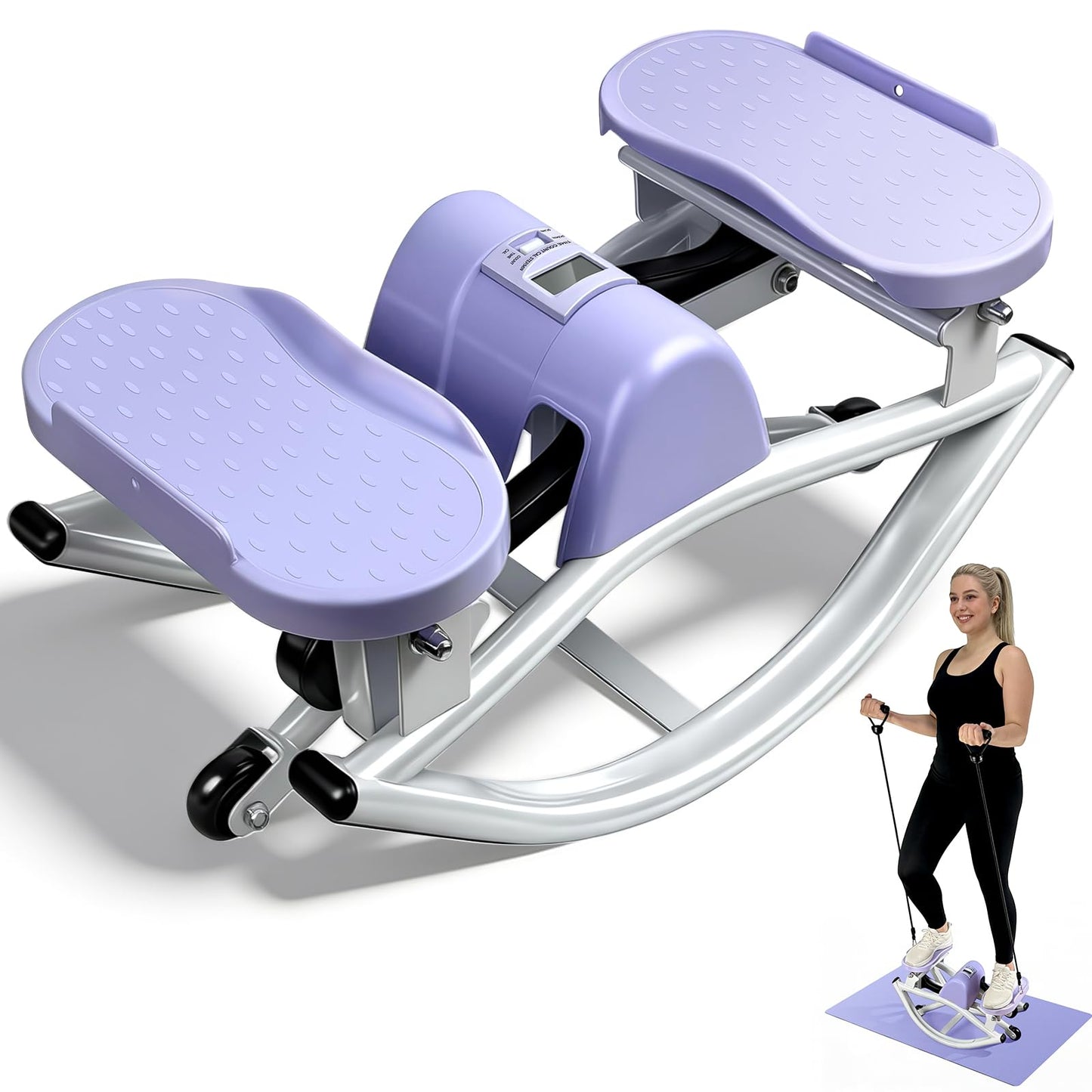 Rock Stepper Side to Side Low Impact Stair Stepper, Side Steppers for Exercise at Home with Resistance Bands & Non-Slip Mat – Exercise Step Balance Board Workout Equipment for Apartment & Living Room