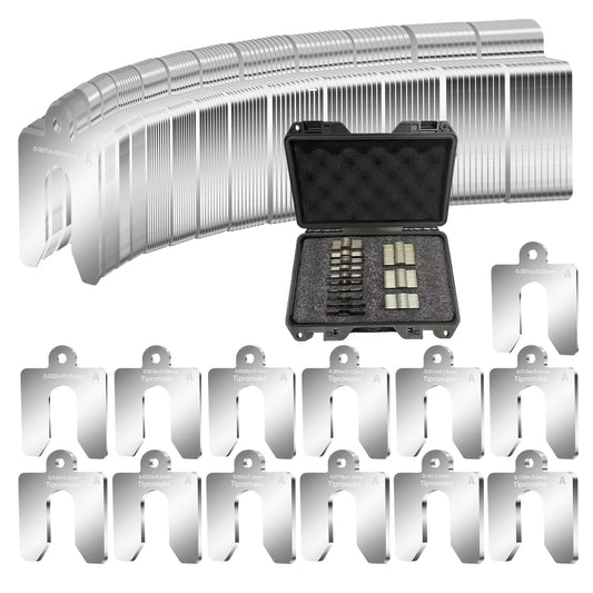 130 Pcs Size A 2" x 2" Shim Stock Assortment with Storage Box, 304 Stainless Steel Slotted Shim Shop Kit, 13 Thicknesses Metal Shims for Leveling, Machinist Tools & Machine Calibration