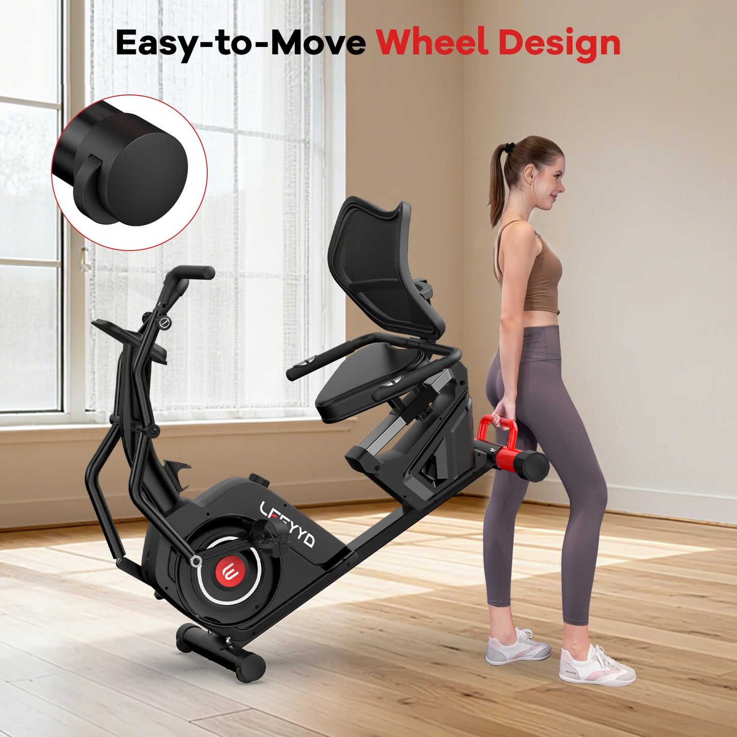 LFEYYD Recumbent Exercise Bike for Home, Stationary Bike with Arm Exerciser, 16-Level Magnetic Resistance, Bluetooth App, LCD Monitor, Heart Rate, Heavy-Duty Frame, Low-Impact Cardio & Physical Therapy, 450LBS Capacity (BIACK-Red)