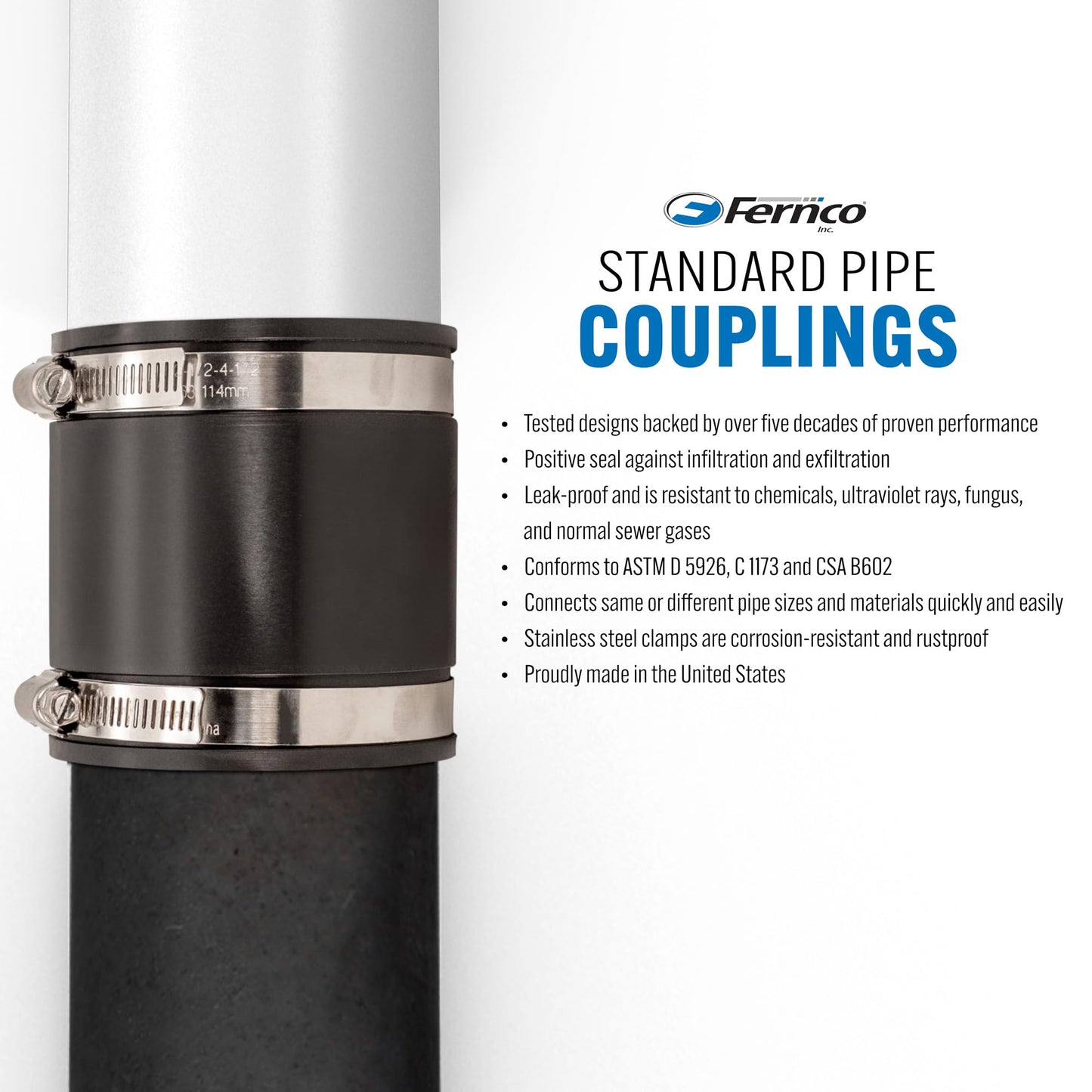 Fernco 1056-64RC Shielded PVC Pipe Coupling for Cast Iron, Plastic or Steel to Cast Iron, Plastic or Steel Plumbing Connections