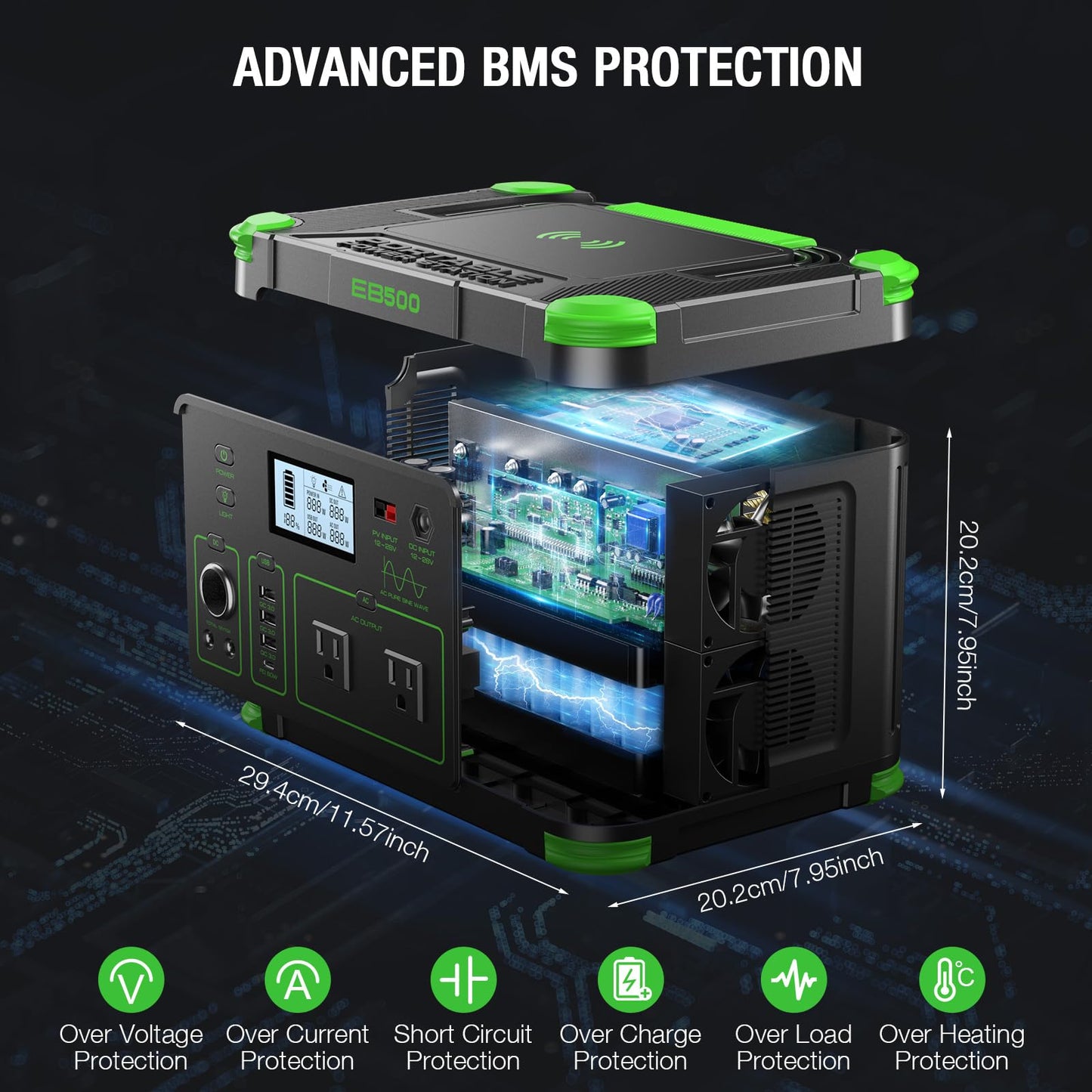 500W Portable Power Station, 519.48Wh Outdoor Solar Generator Backup Battery Pack with 2 AC Outlets, 500W (Peak 1000W) 10-Port Powerhouse for RV/Van Camping Fishing Climbing Road Home Emergency
