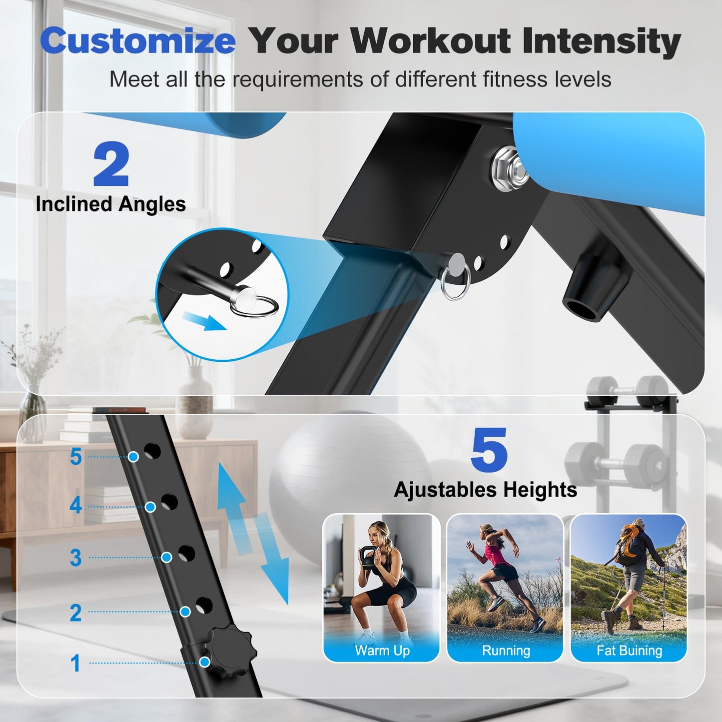 RELIFE REBUILD YOUR LIFE AB Workout Machine Adjustable Ab Trainer Foldable Ab Cruncher Strength Training Equipment for Home Gym Blue 440 LBS Blue