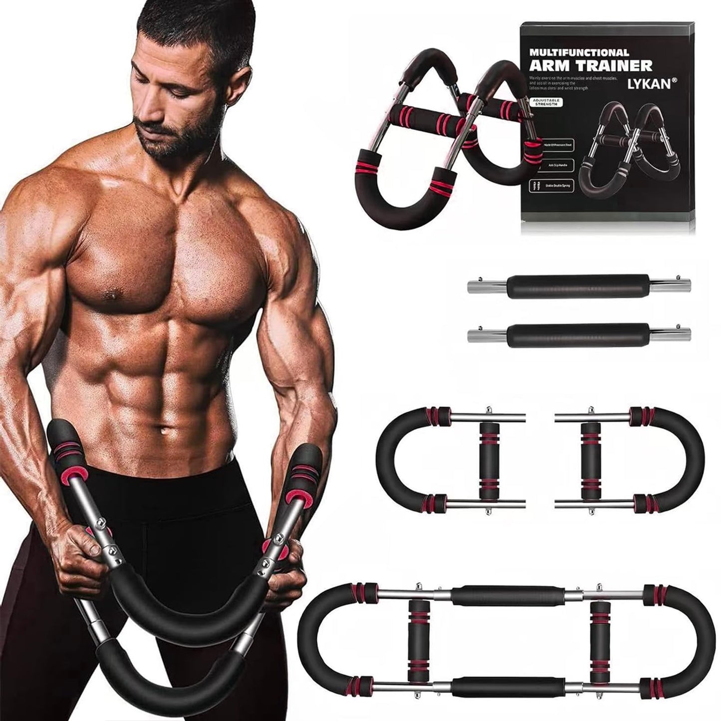 Twister Arm Trainer, 40-100lb Adjustable Chest Workout Equipment, Arm Trainer, Twister Arm Trainer, Portable Power Twister Bar, Detachable Design Fitness Anywhere (RED)