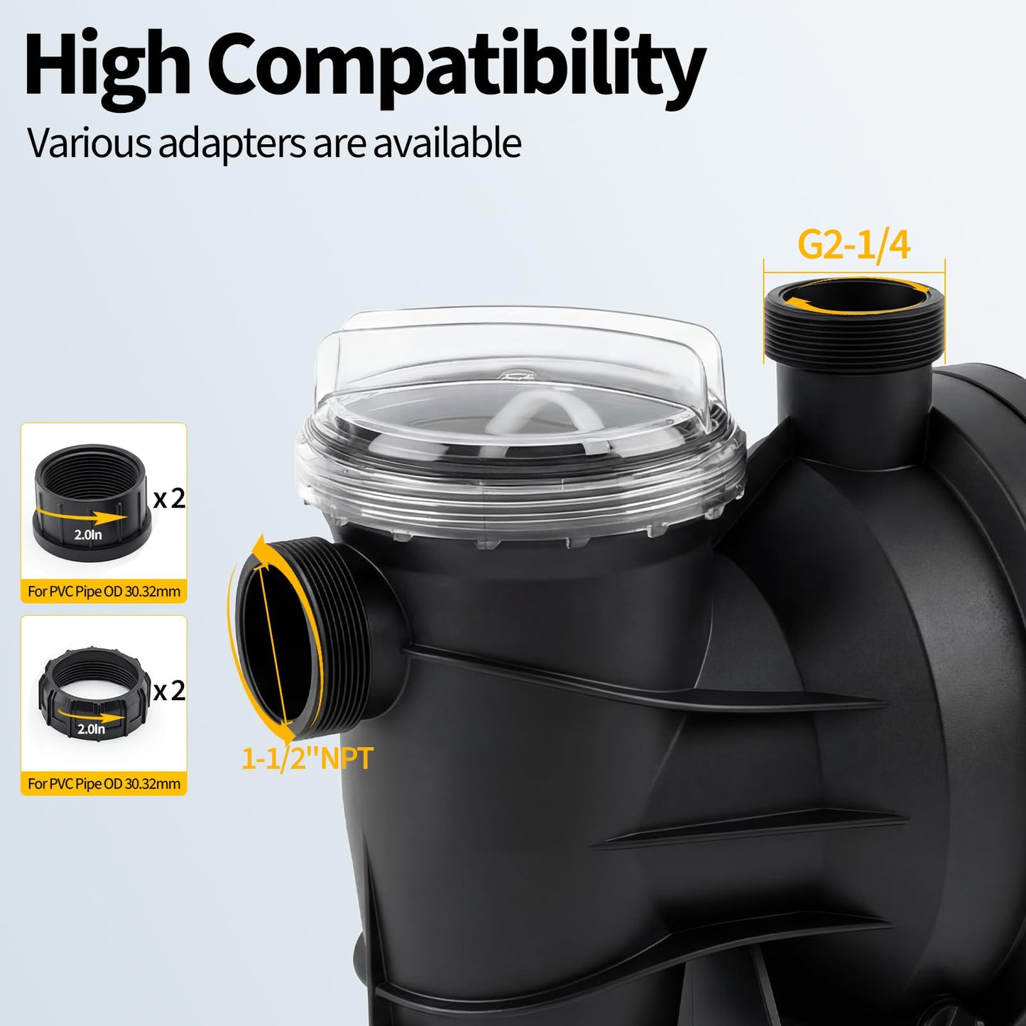 In/Above Ground Pool Pump High Flow Self Primming Swimming Pool Pump, 115V High Efficiency Pump for Above Ground Pools Pond Hot Tubs Spas, 7FT Power Cord, Quiet Operation (1.6 HP, 6075 GPH)