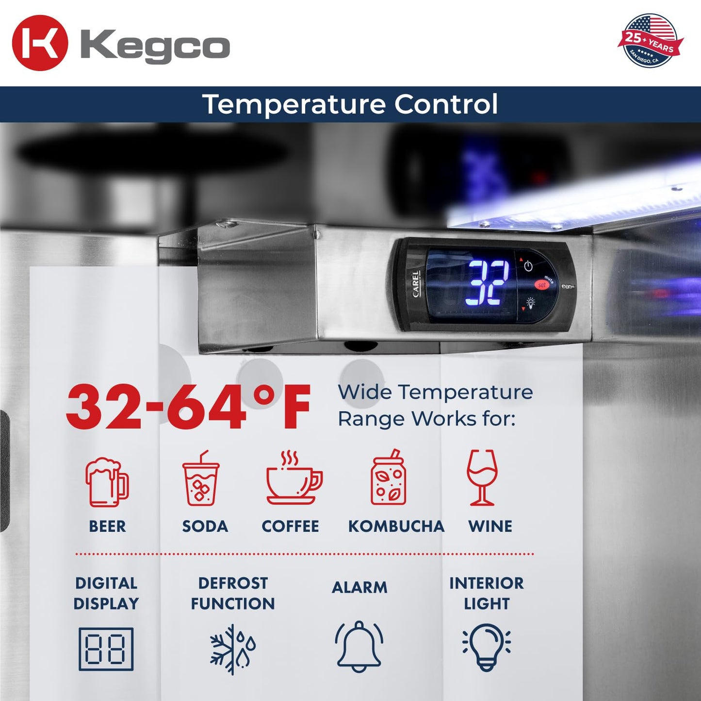 Kegco 24" Wide Single Tap Stainless Steel Built-In Left Hinge Kegerator with Dispense Kit