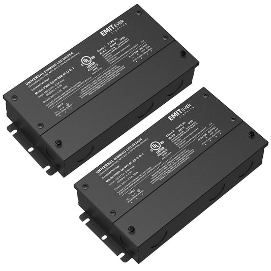 EMITEVER Dimmable Led Driver, 2 Packs 60W AC 110V-277V to DC 24V Transformer, 5-in-1 Dimming: ELV/MLV/TRIAC / 0-10V / 1-10V / 10V PWM/Potentiometer, Waterproof IP67 and UL Listed,Class 2