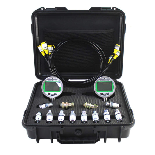 SINOCMP Digital Pressure Gauge Kit with 2 80MPA/12000PSI Pressure Gauges 3 Test Hoses and 12 Couplings Hydraulic Gas Water Pressure Test Kit with Backlight, 1 Year Warranty