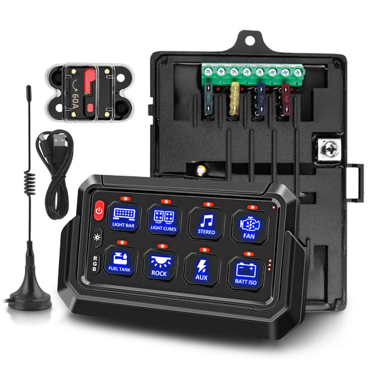 Chelhead Wireless Switch Panel 12V 8 Gang Remote Control Range 165FT RGB Waterproof Multifunction Toggle Momentary Strobe Circuit Control Relay System Box for Off Road Truck SUV UTV RV