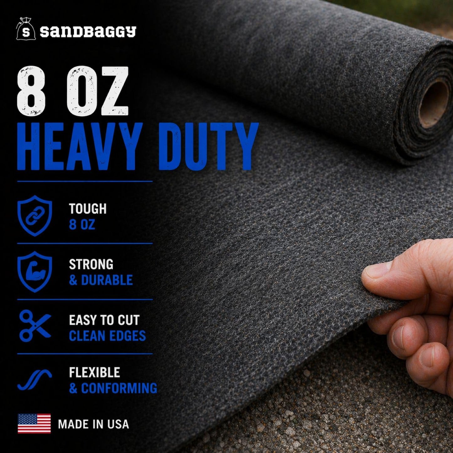 Sandbaggy Retaining Wall Fabric | Non-Woven Geotextile Filter Fabric (8 oz) – Drainage Fabric for Behind Retaining Walls & Landscape Use – USA Made (10 ft x 50 ft Roll)