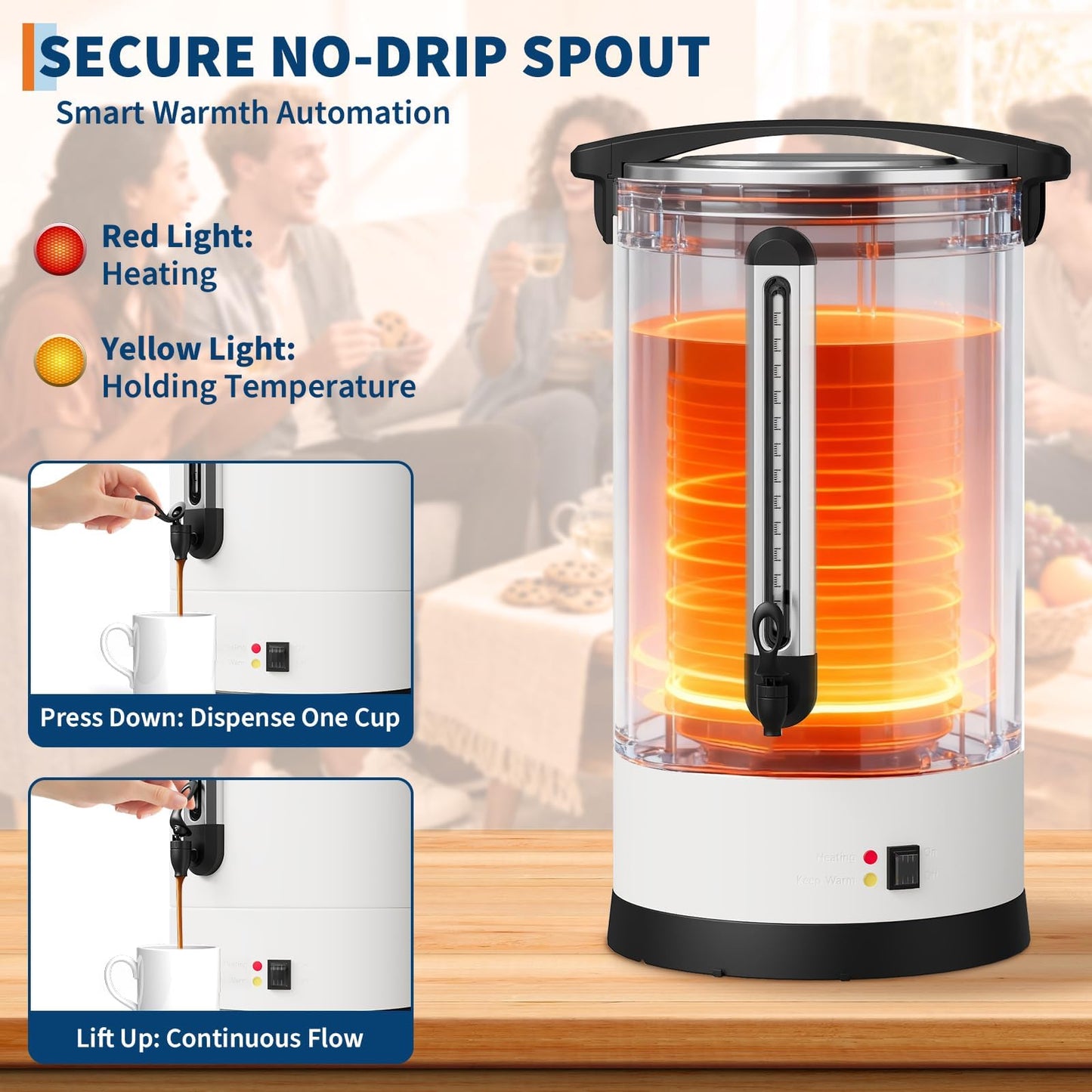 80 Cups Large Coffee Urn with Double Wall Insulation, 12L/3.2 Gallon Stainless Steel Commercial Electric Coffee Maker with Hot Drinks and Hot Water, for Weddings, Parties, Catering, and Buffets