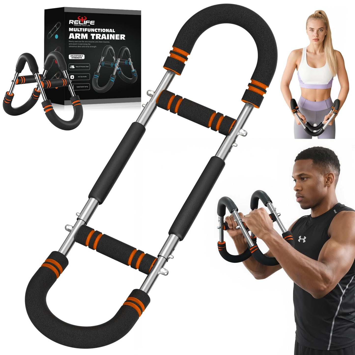 Relife Twister Arm Trainer,40-130lbs Arm Trainer for Forearms & Chest Muscle Training Workout,Adjustable Spring Resistance Chest Exercise, Portable Home Gym Strength Equipment for Men & Women