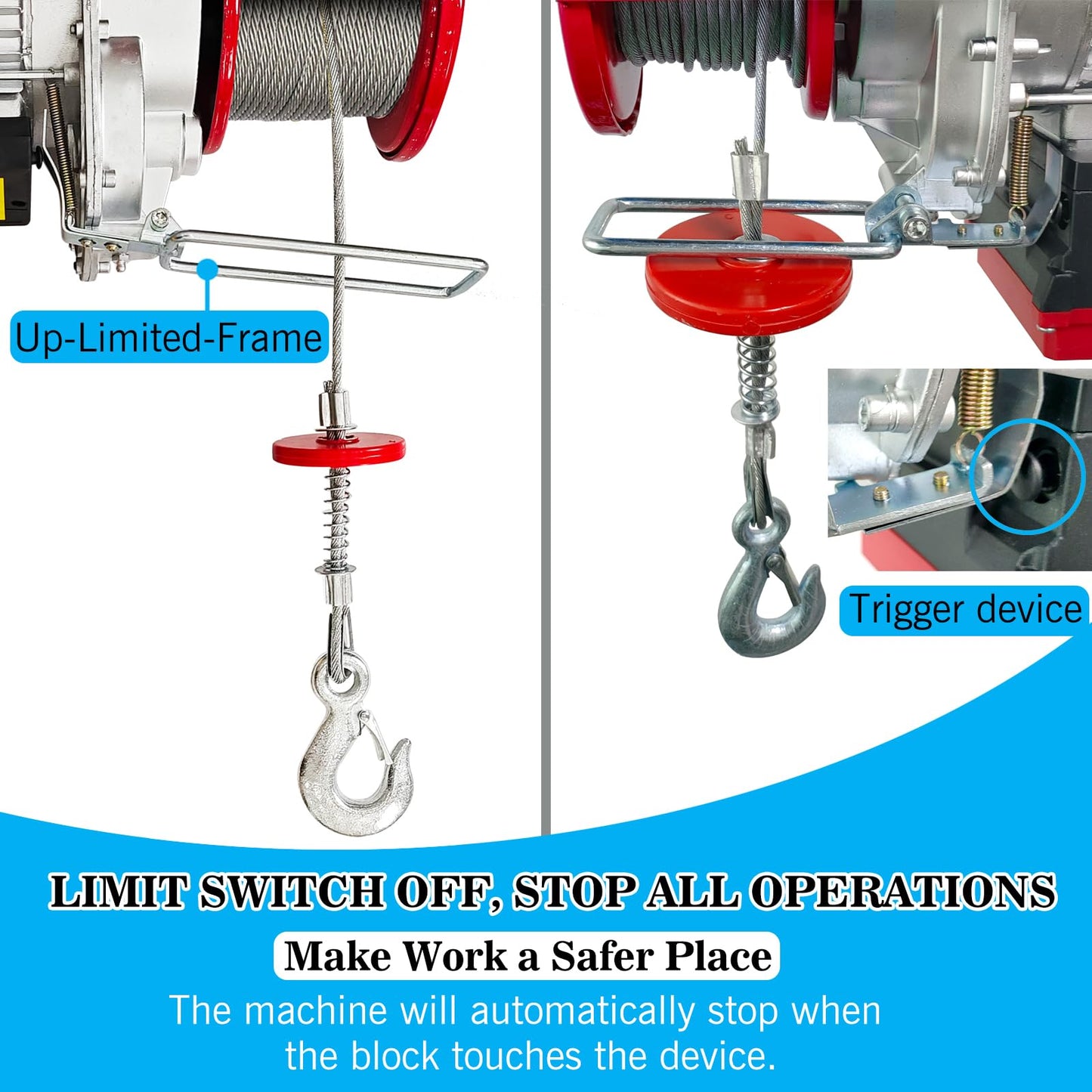 1760 lbs Electric Hoist with Remote Control,Wireless/Wired Electric Hoist 2 in 1,110V Single/Double Slings Steel Lift Hoist Winch for Garage Warehouse Factory