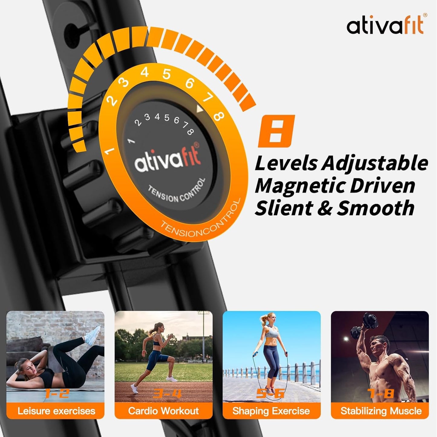 ATIVAFIT 3-in-1 Foldable Exercise Bike for Home, Upright & Recumbent Indoor Bike with 8-Level Magnetic Resistance, Resistance Bands, Quiet Cardio, Adjustable Seat