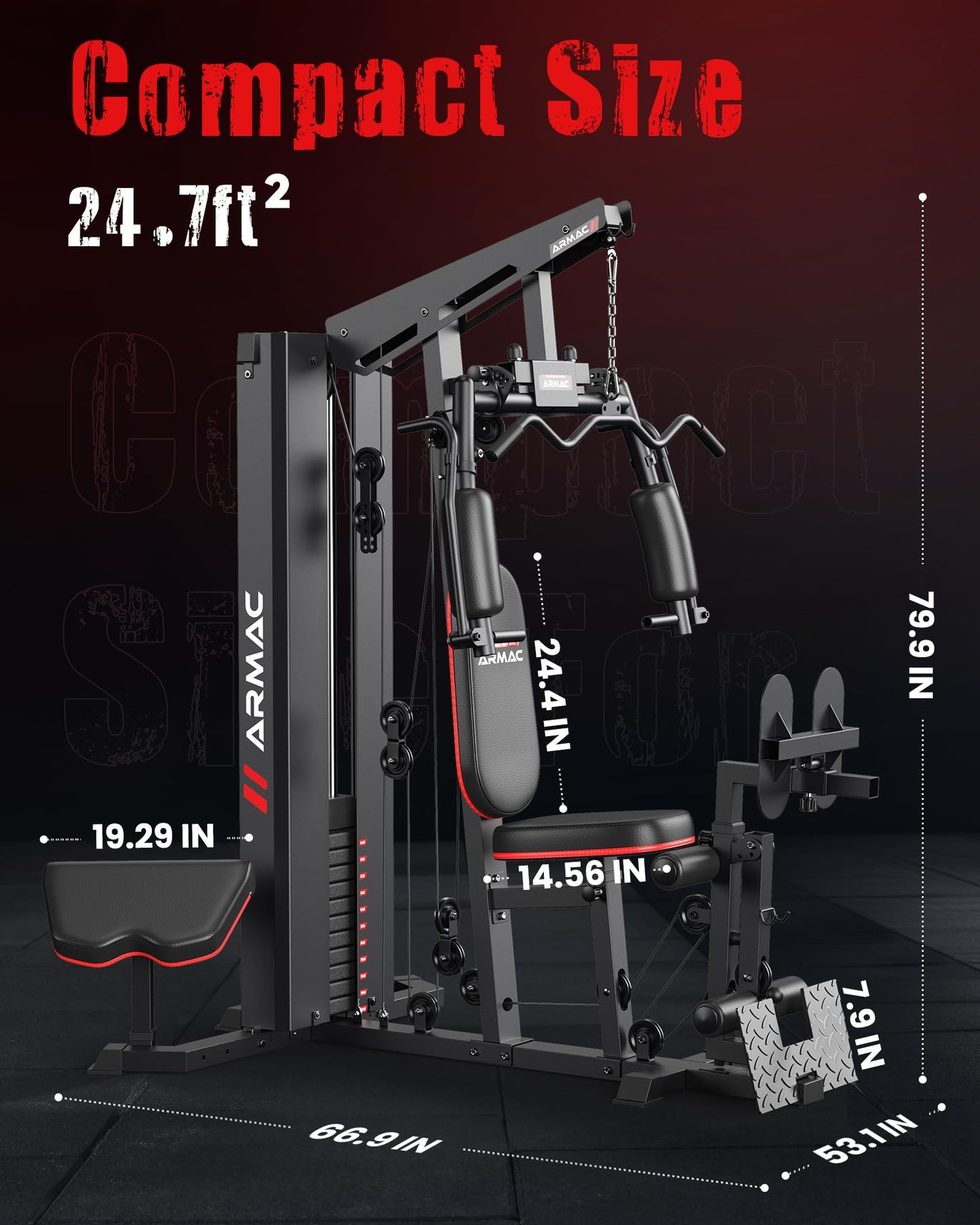 Sportsroyals Home Gym, Multifunctional Gym Equipment, Workout Equipment with 150LBS Weight Stack, for Leg Press, LAT Pull Down, Chest Presses (AR-RED)