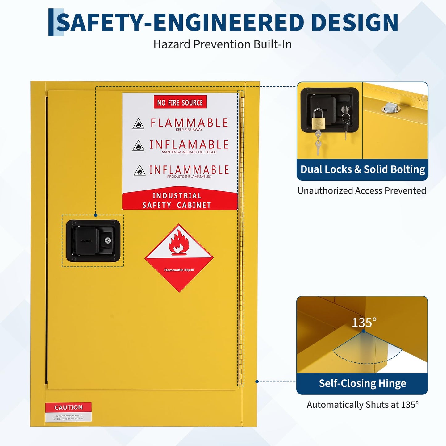 Hazardous Storage Cabinets, Flammable Cabinet, Cold-Rolled Steel Flammable Liquid Storage Cabinet Auto Closing Door for Industrial Use, Flammable Safety Cabinet, Cold-Rolled Steel Fire Resistant