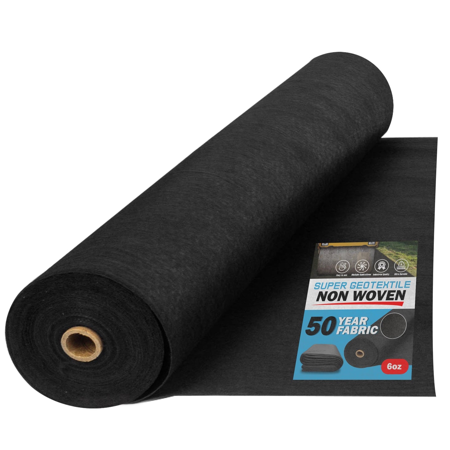 Super Geotextile 4, 6, 8 oz Non Woven Fabric for Landscaping, French Drains, Underlayment, Erosion Control, Construction Projects - 6 oz (6X100)