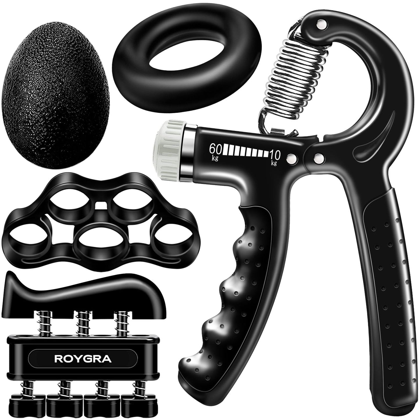 roygra Grip Strength Trainer (5 Pack), Forearm Strengthener, Hand Strengthening Devices, Hand Exercisers for Strength, Finger Strengthener, Wrist Exerciser, Baseball Climbing Calisthenics Basketball