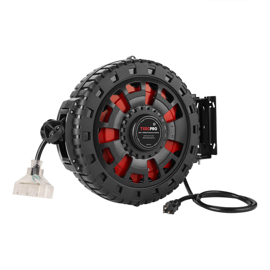 65FT Retractable Extension Cord Reel, 12AWG/3C SJTOW Heavy Duty Power Cord with Lighted Triple Tap Outlet, 15A, Swivel Removable Bracket for Wall/Ceiling Mount, UL Listed