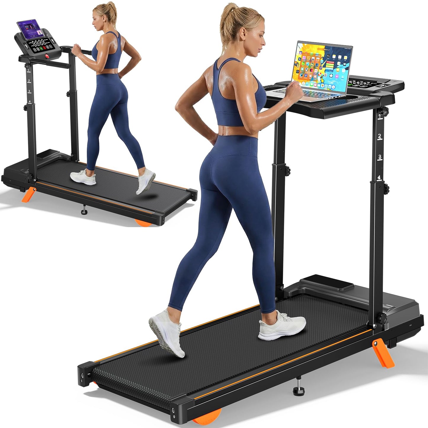 Walking Pad Treadmill with Desk Workstation, 12% Incline Treadmills for Home Office, 350lbs Capacity, 3.5H(XL)