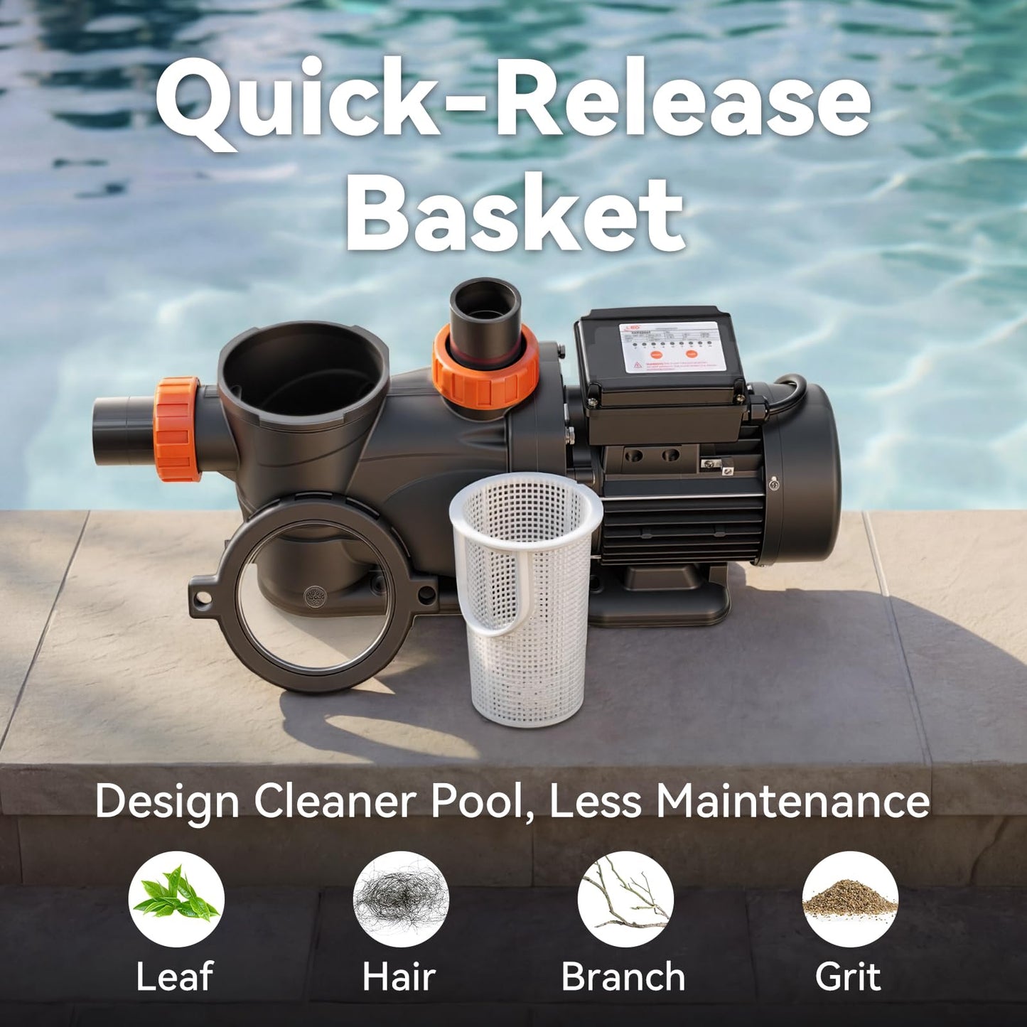 LEO In/Above Ground Pool Pump High Flow Powerful Self Priming Pool Pump,Dark Black