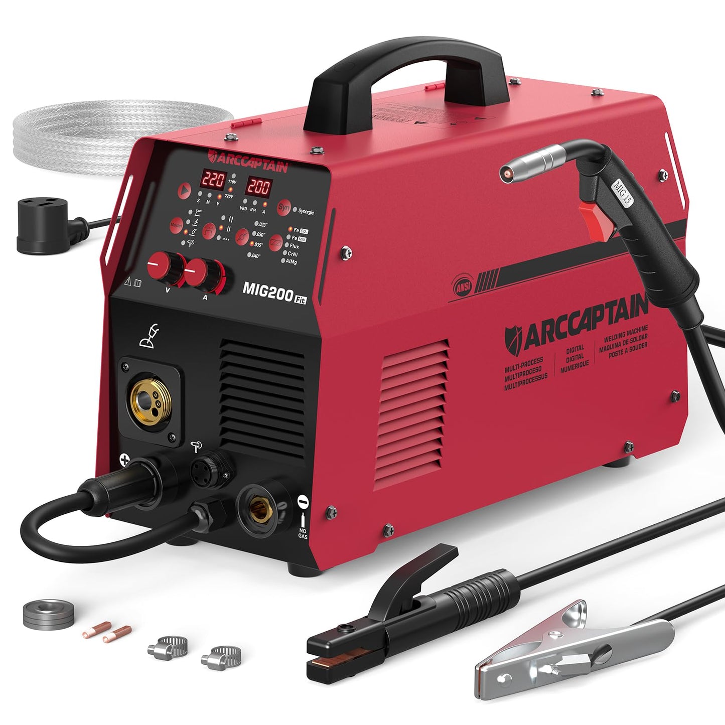 ARCCAPTAIN 6-in-1 Aluminum MIG Welder 200A & MB15 15AK MIG Welding Gun Kit