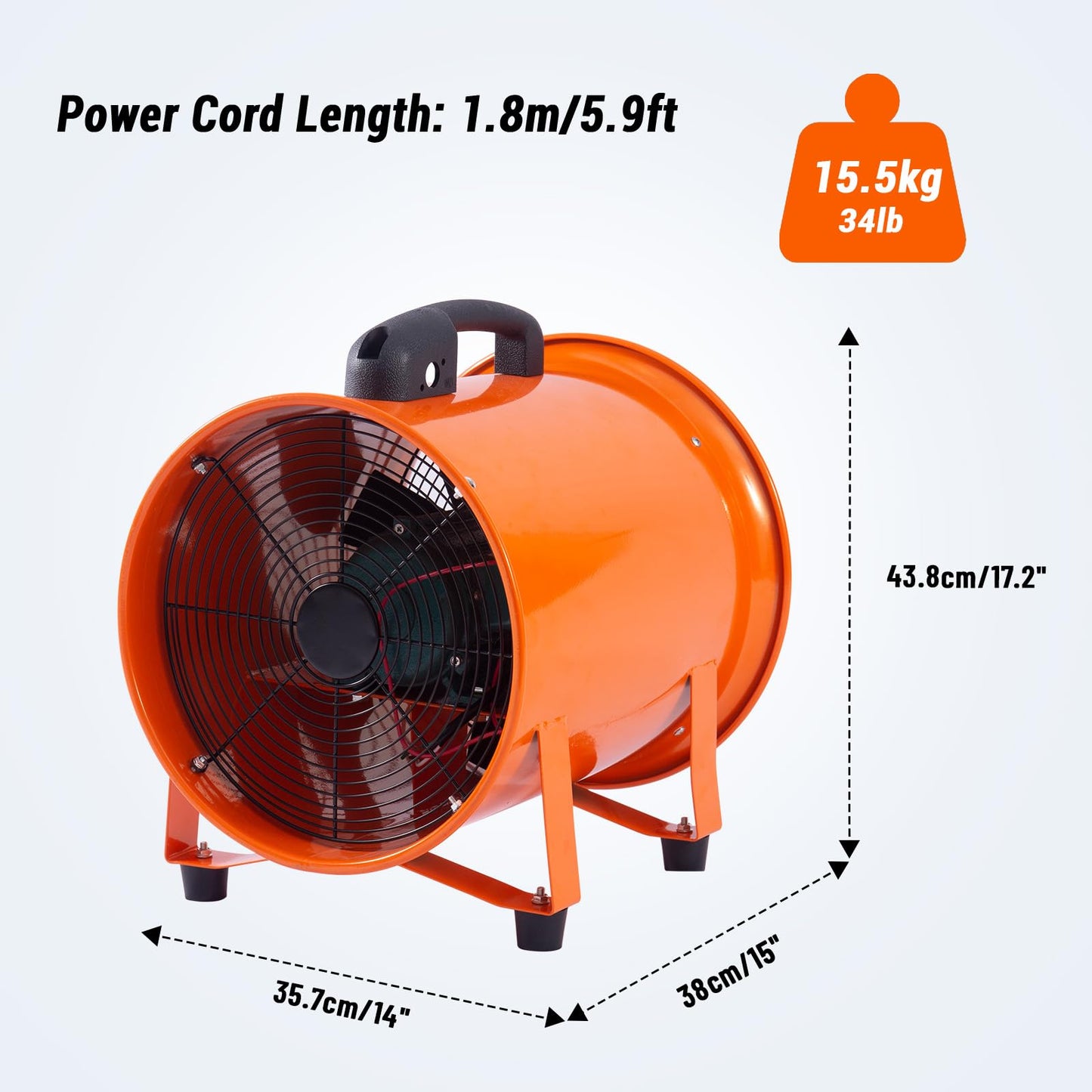 ExploreHorizon 12-Inch Heavy Duty Portable Exhaust Fan - 3500 CFM High Velocity Blower, Utility Blower Exhaust Fan with 16ft Vinyl Hose - Ideal for Crawl Spaces, Attics, Basements, Workshops, Garage