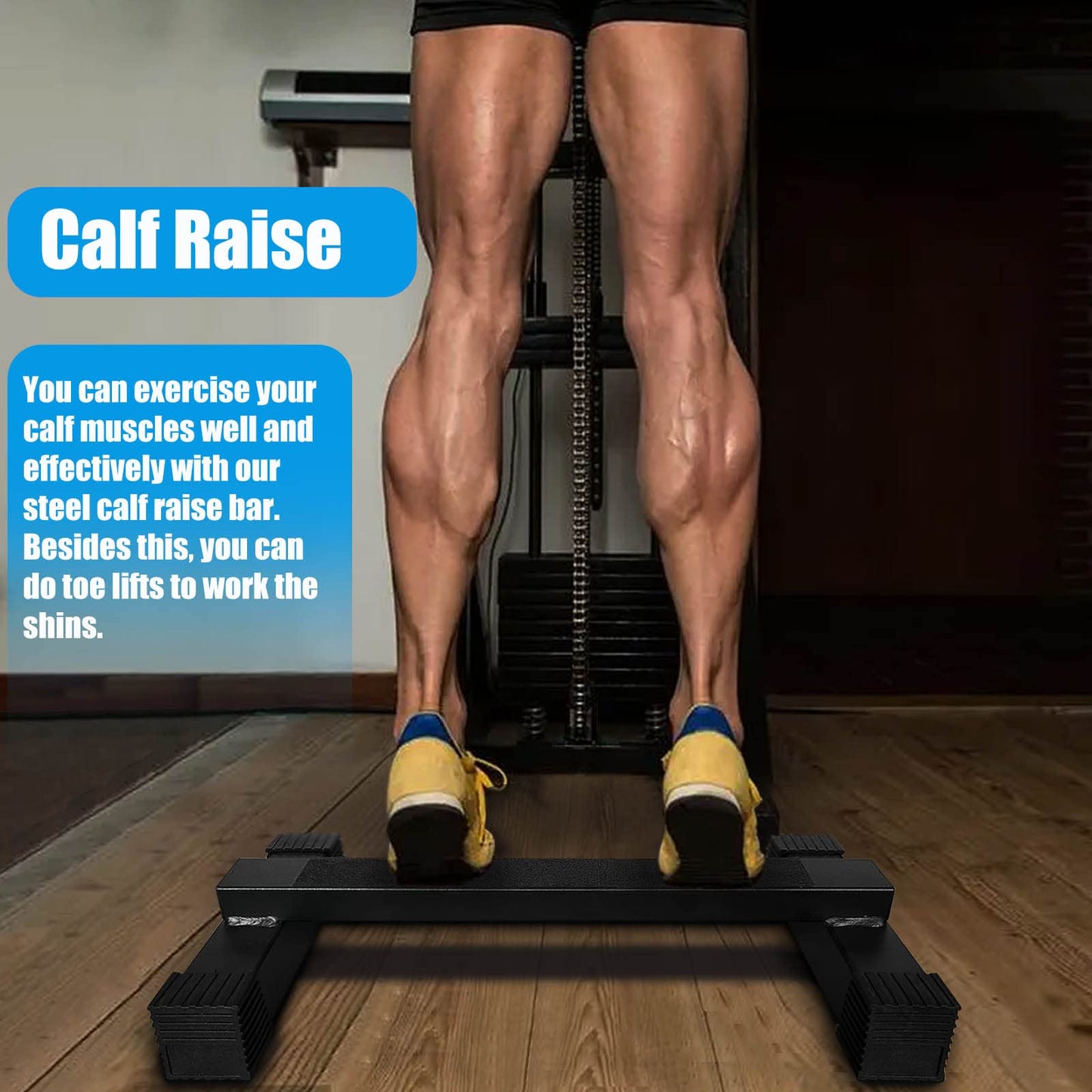 BLUSLM Steel Calf Raise Bar, Standing Machine for Stretching, Squat, Foot Stretch, Anti-Slip Solid Block (Calf Raise BAR 2)