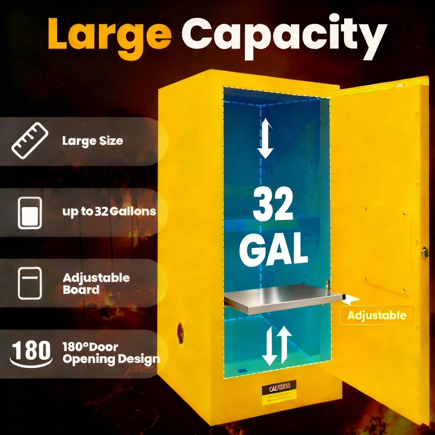Muweixin 35" x 23"x 23" Flammable Safety Cabinet, 32 Gallon, Leakproof Slot Vent Hole Ground Conductor, ROHS CE Certified for Lab, Garage, Hazardous Materials