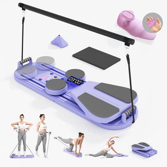 Pilates Board Reformer 15-in-1: Split & Foldable Design, Portable Home Gym with Digital Display, Resistance Bands, Balance Board for Women's Full Body & Core Training