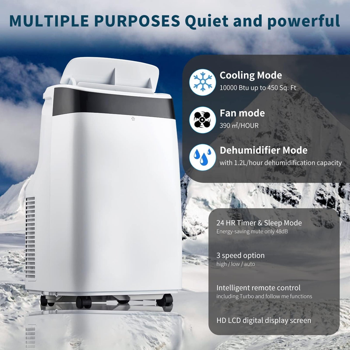 Portable Air Conditioners, 10000 BTU Portable AC Unit with Remote Control, 3-In-1 Quiet Air Conditioner for Room, Dorm, Office, Cools Up to 450 Sq. Ft, Sleep Mode, 24H Timer, Window Kit, White