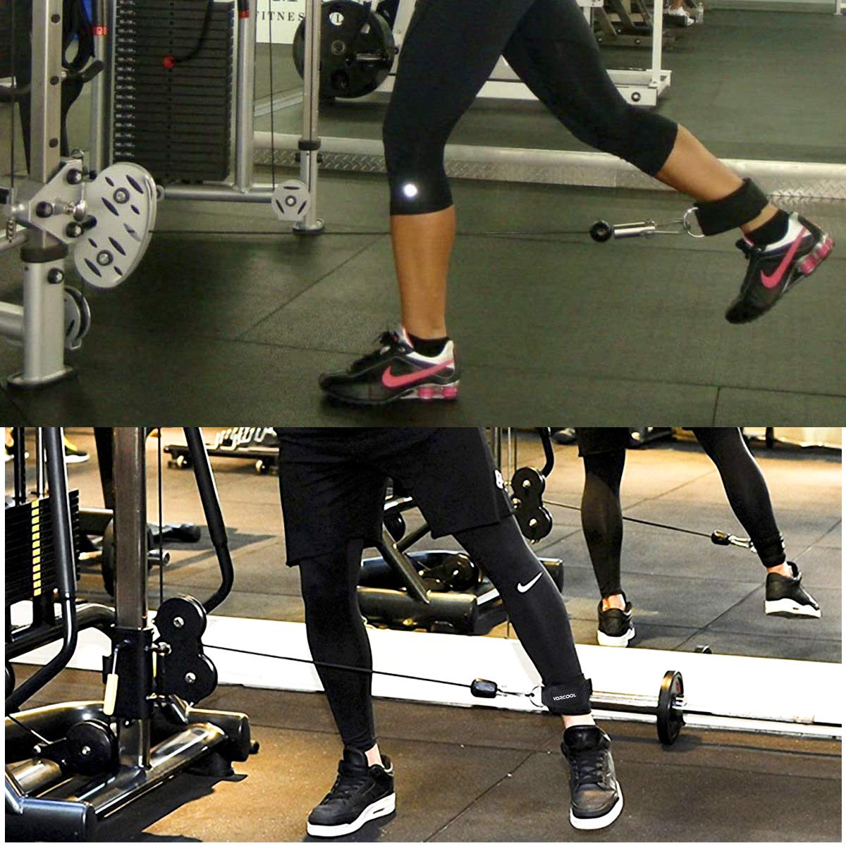 YCYU Padded Ankle Cable Straps for Cable Machine - Ankle Cuffs of Glute Leg Kickback with Free Bag－Great for Bodybuilding Gym Home Workout - Black 2 Pack (Black D-Ring)