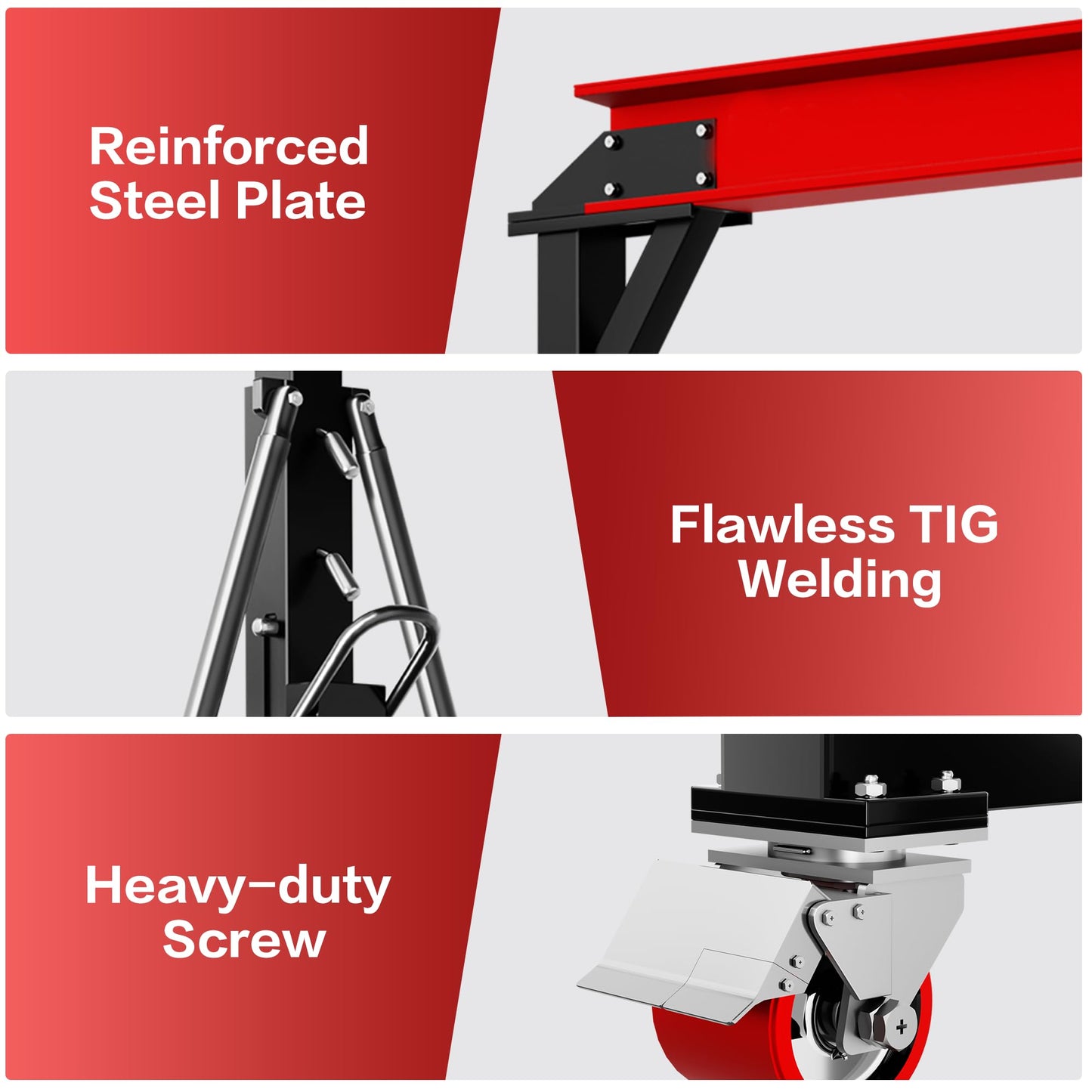 SILVEL 3 Ton 6600Lbs Gantry Crane, 8.53FT Maximum Capacity Width, Adjustable Height 8.53-12.47FT, Portable Shop Lift Hoist with 3 Ton Manual Trolley for Factories, Warehouses, Garage, Red
